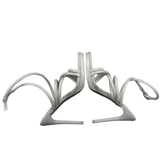 Nine West Shoes Womens 8 Heeled Sandal Ankle Strap Pumps Platform Silver Glitter - Picture 10 of 15